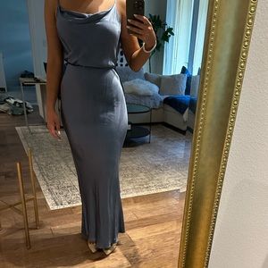 SHONA JOY LA LUNE BIAS COWL MIDI DRESS - BLUE SMOKE